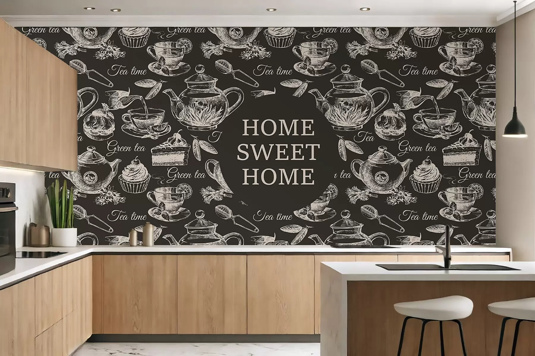 Papier peint papier peint foncé pour la cuisine avec des motifs beiges w02404