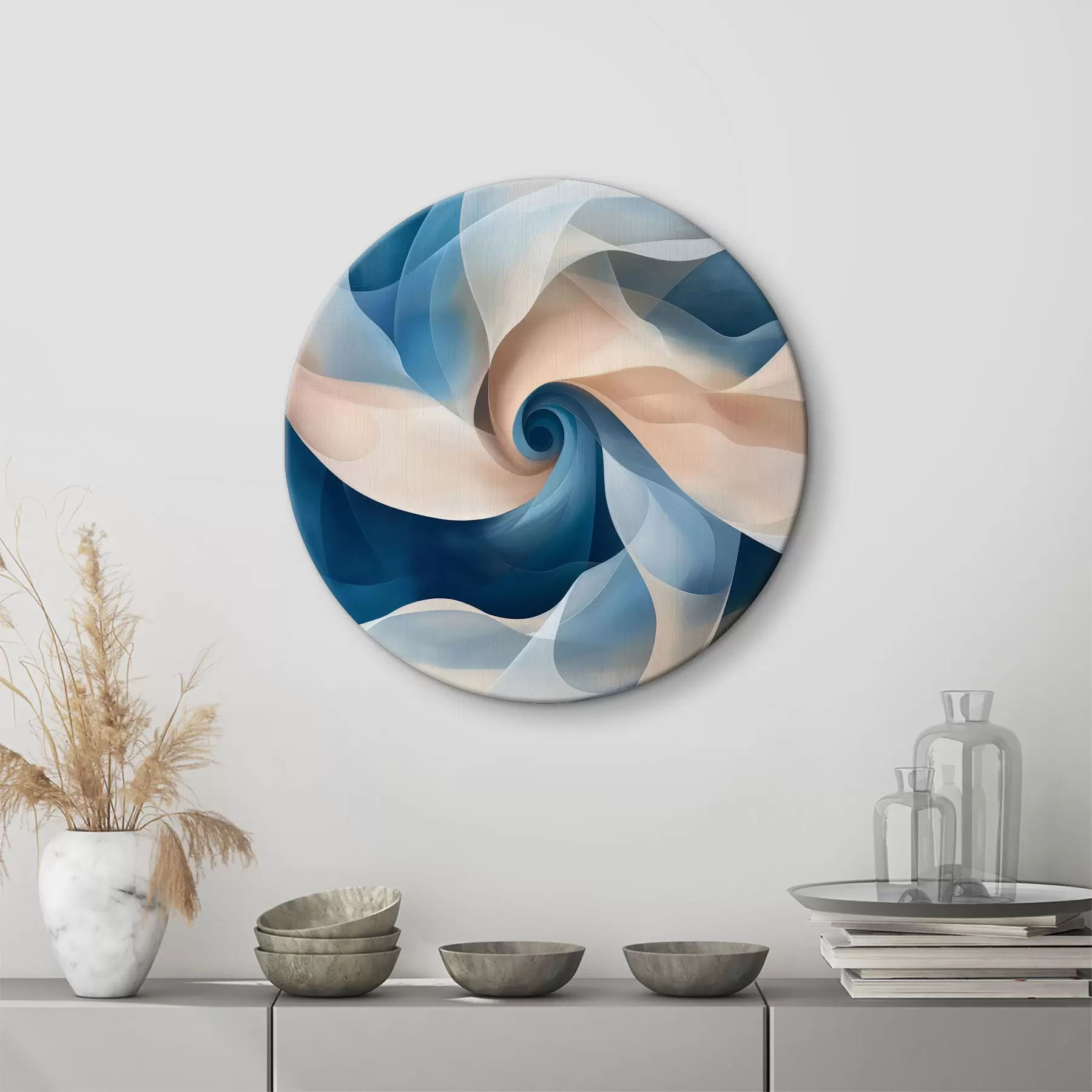 Tableau vortex abstrait beige-bleu r40249