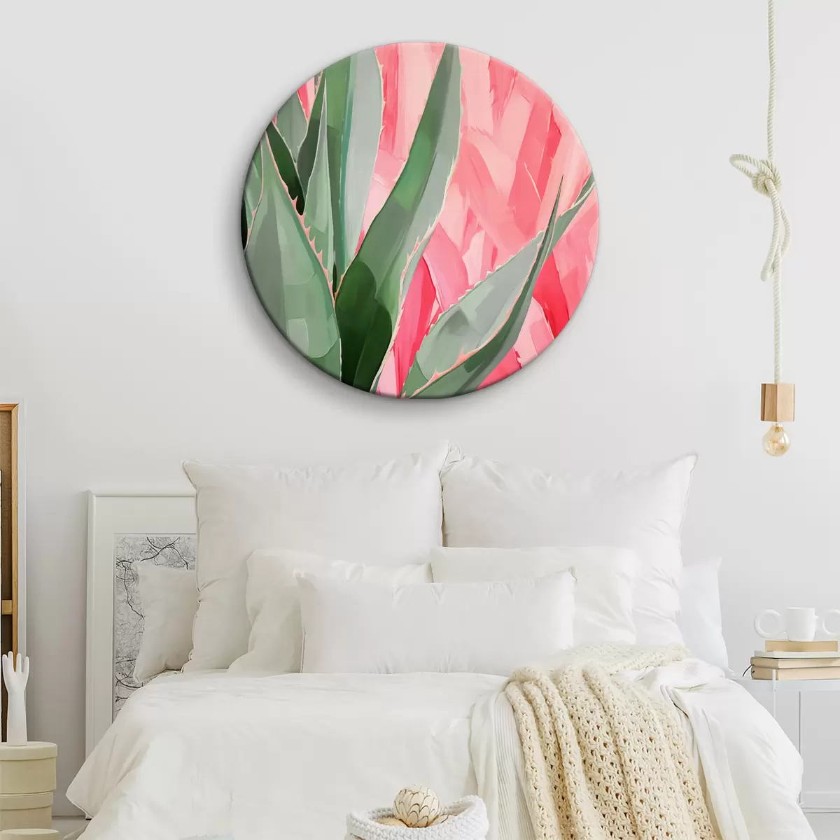 Tableaux rondes Feuilles d'aloès sur fond rose r39921