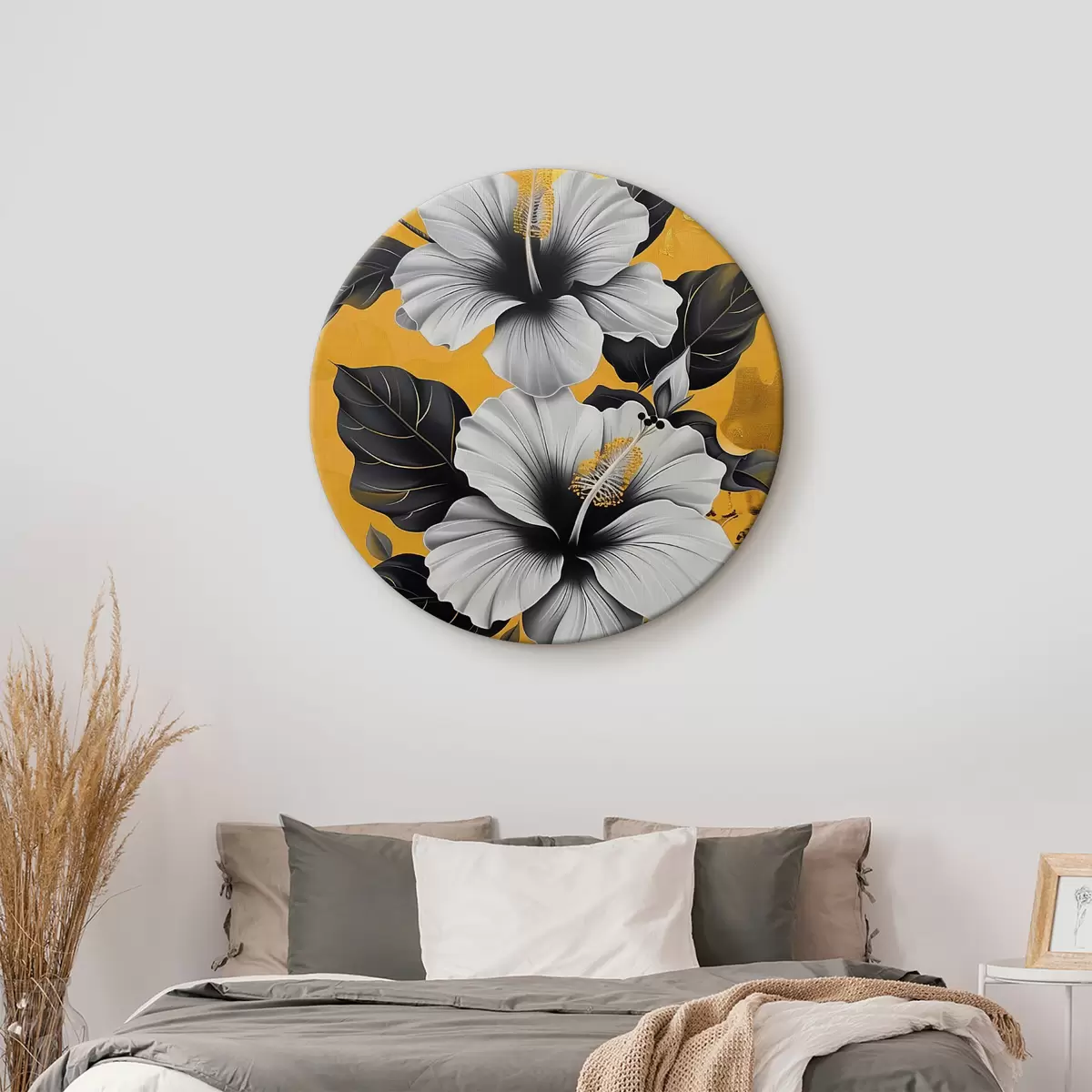 Tableaux rondes Fleurs sur fond jaune r40186