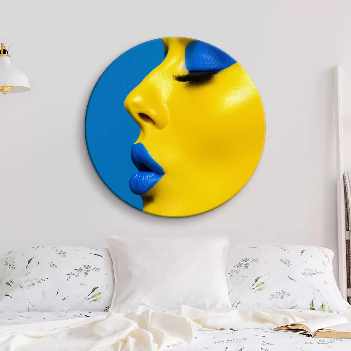 Tableaux rondes Visage de fille dans les tons bleus et jaunes r39759
