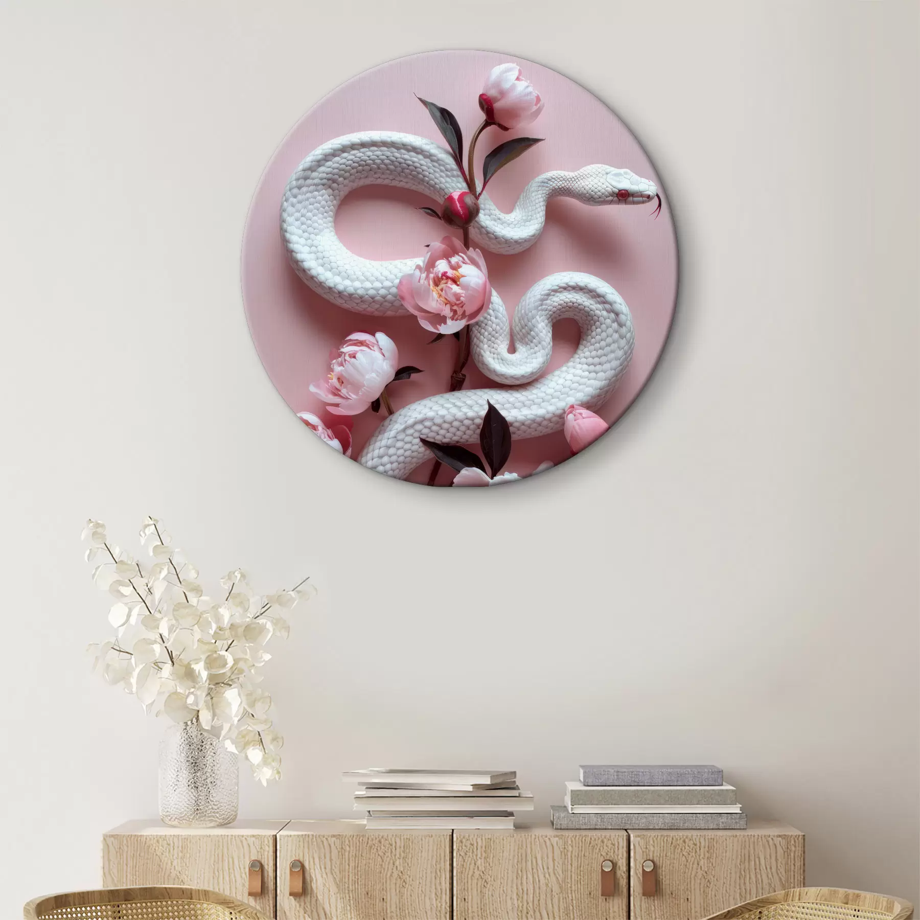 Papier peint Pivoines et serpent blanc r39942