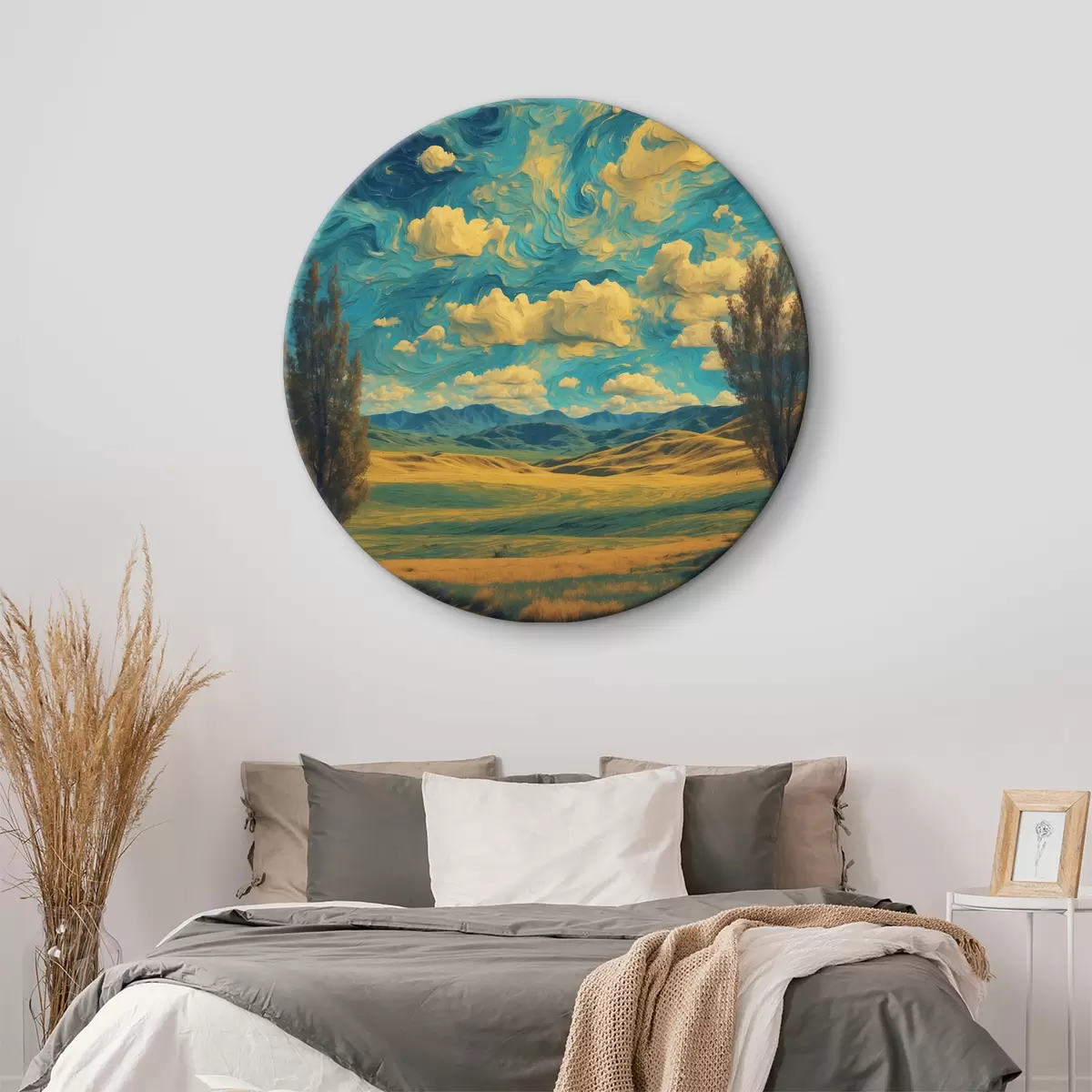 Tableaux rondes Arbres dans un champ et ciel abstrait r39858