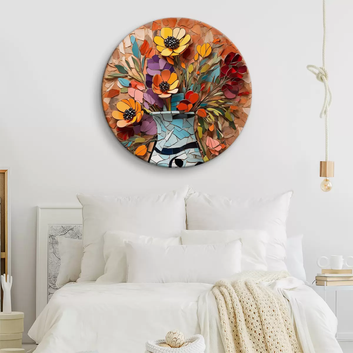 Tableaux rondes Vase avec fleurs en style mosaïque r39867