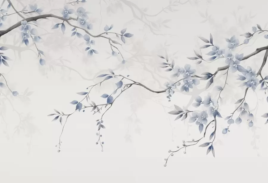 Papier peint Branches tendance avec fleurs et feuilles w02449