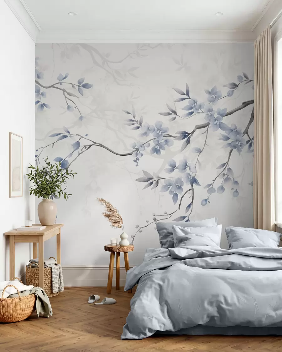 Papier peint Branches tendance avec fleurs et feuilles w02449