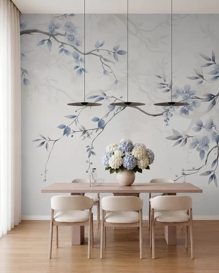 Papier peint Branches tendance avec fleurs et feuilles w02449