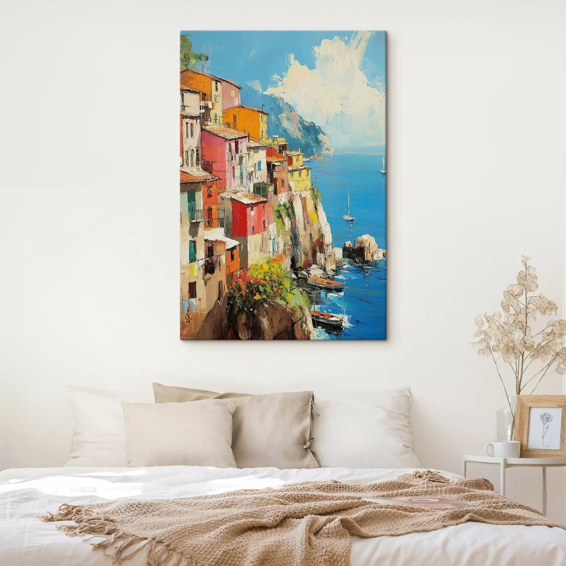 Tableau Ville italienne au bord de la mer dans le style de la peinture à l'huile s42002