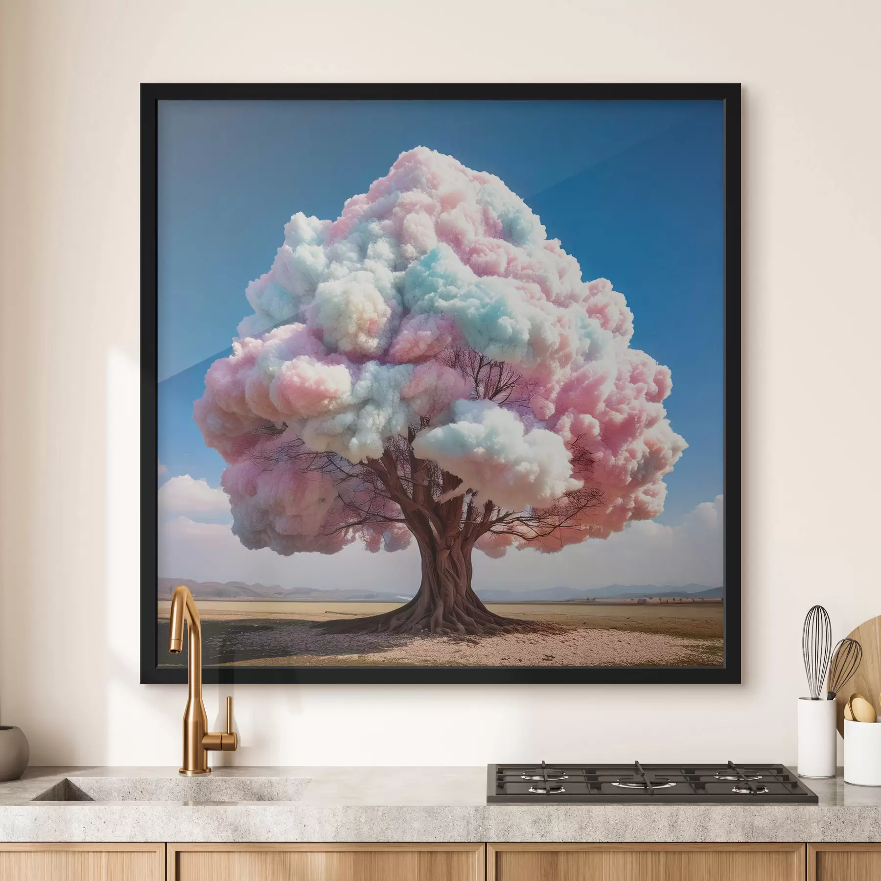 Papier peint arbre en barbe à papa rose et bleue f41992