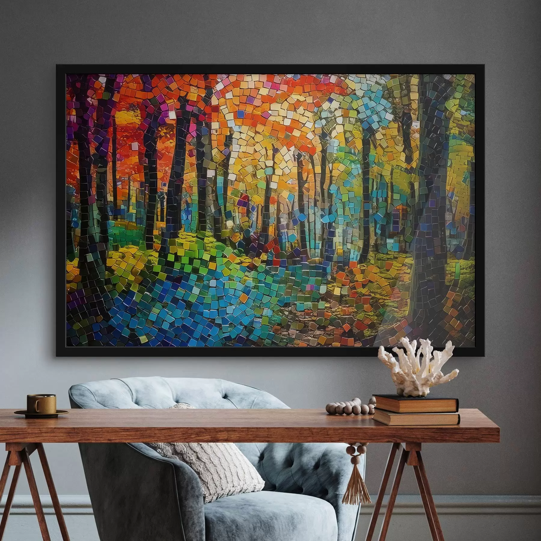 Papier peint forêt composée de minuscules carreaux de mosaïque f41995
