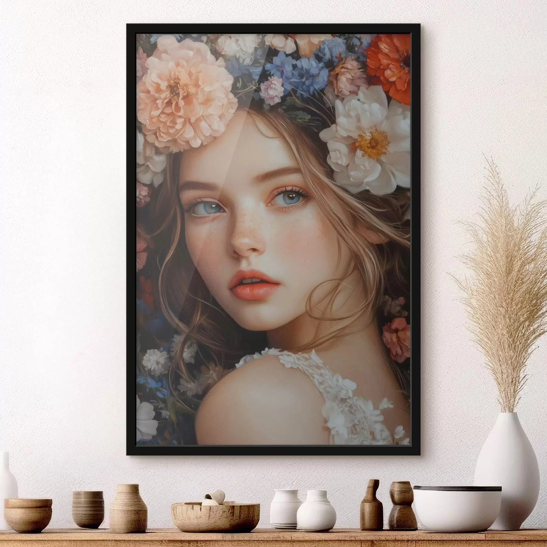 Papier peint fille avec des fleurs dans les cheveux f42000