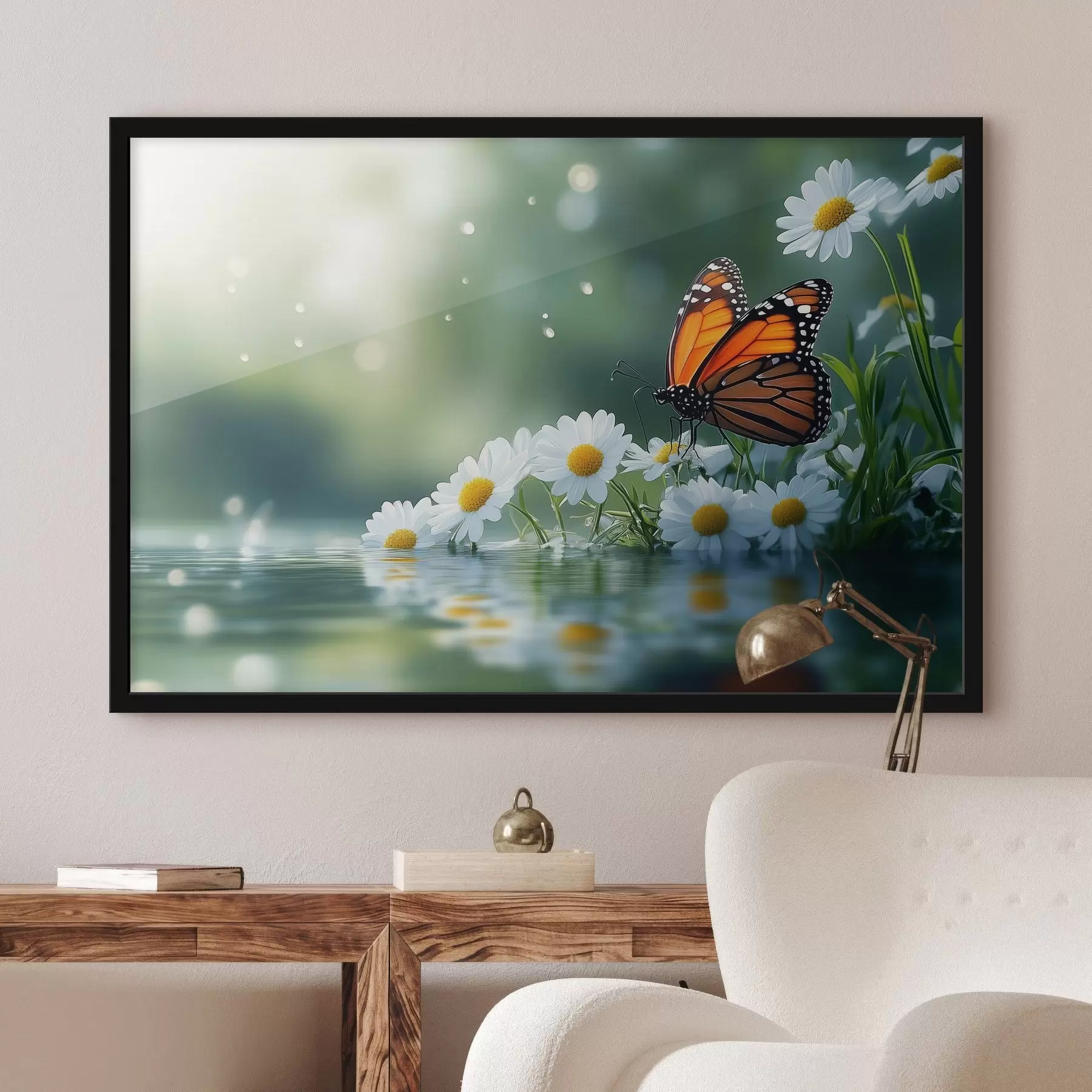 Papier peint papillon sur marguerites f42017