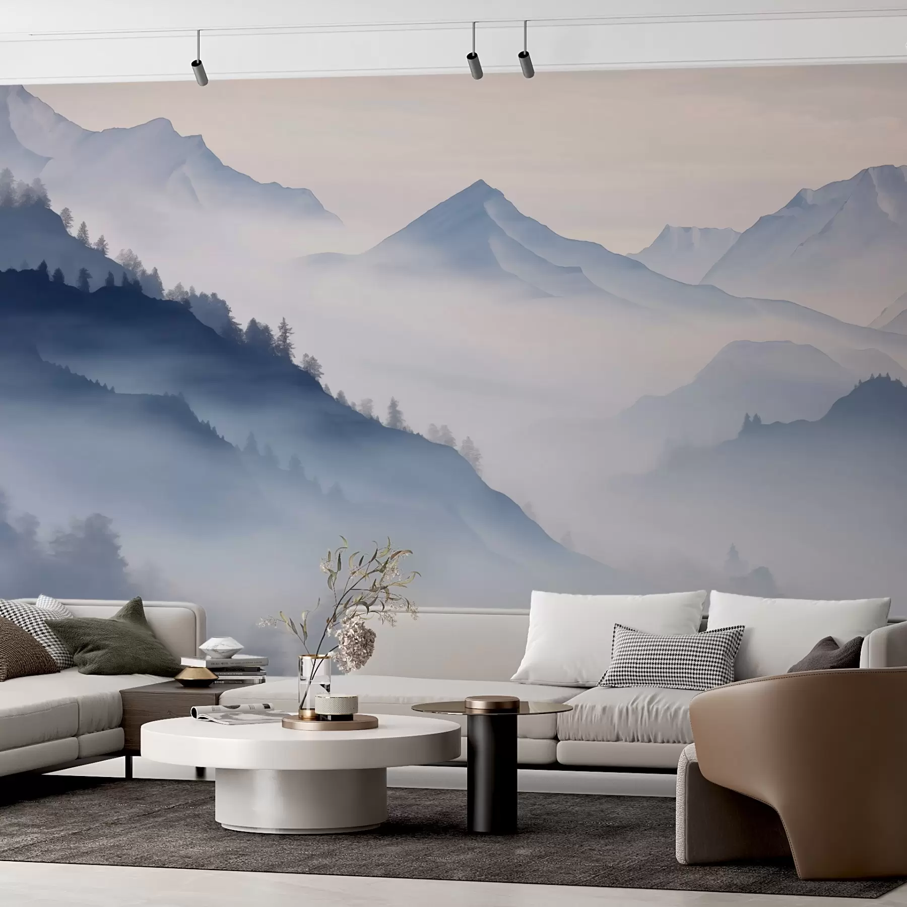 Papier peint Pentes des montagnes, nuances de bleu w02437