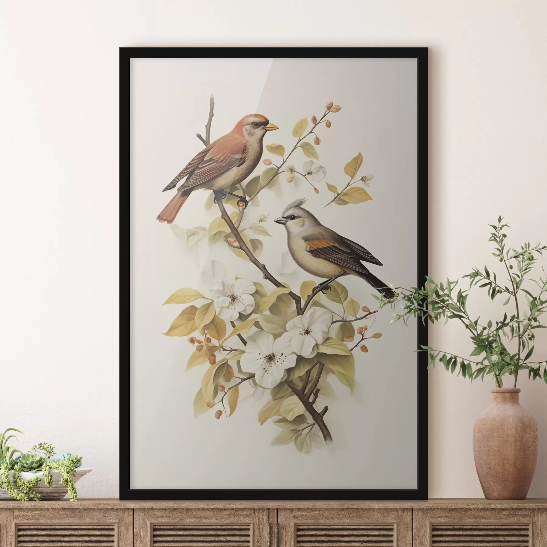 Papier peint Oiseaux sur une branche style vintage f42035