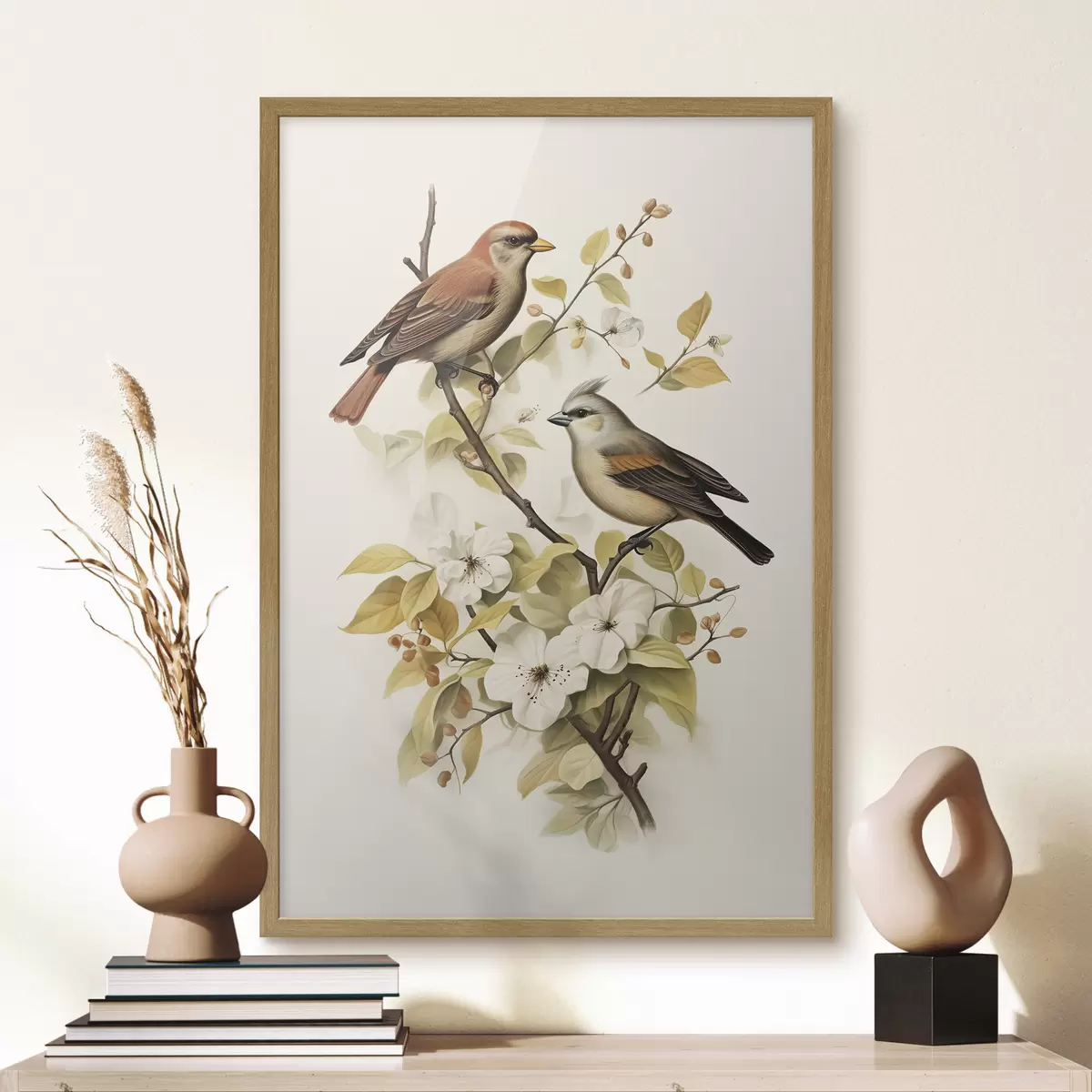 Poster Oiseaux sur une branche style vintage f42035