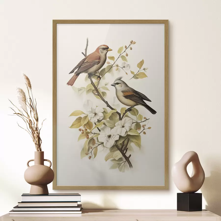 Papier peint Oiseaux sur une branche style vintage f42035
