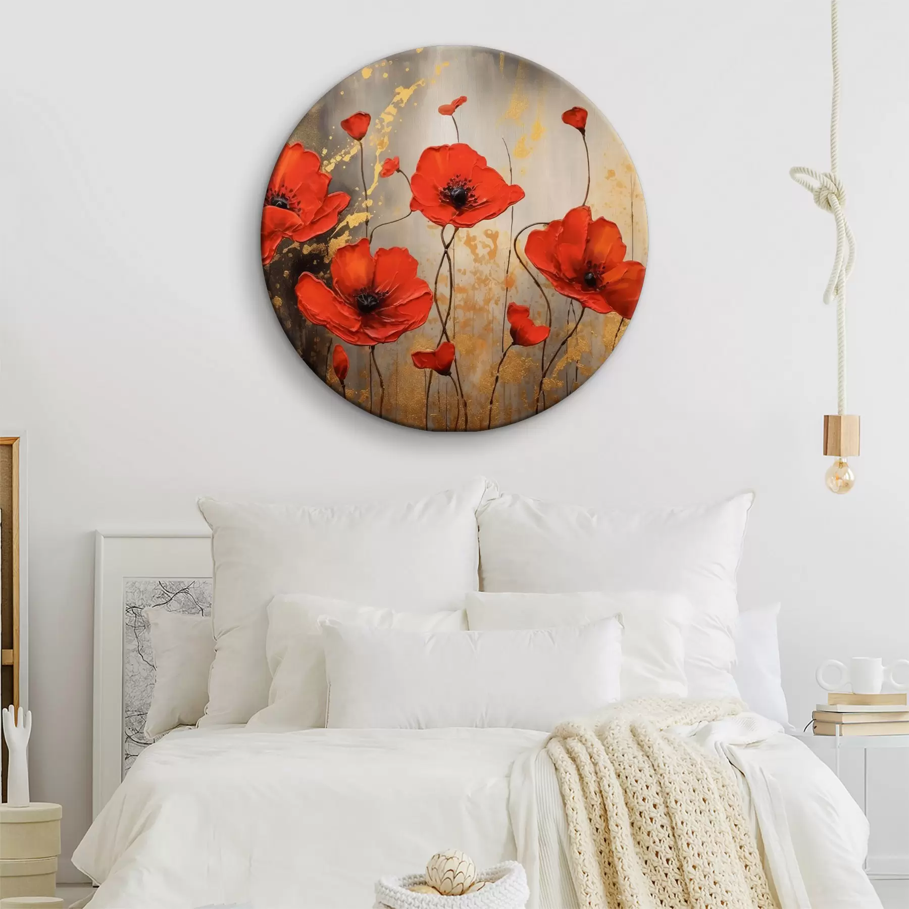 Tableau Coquelicots sur fond d'abstraction marron r35515