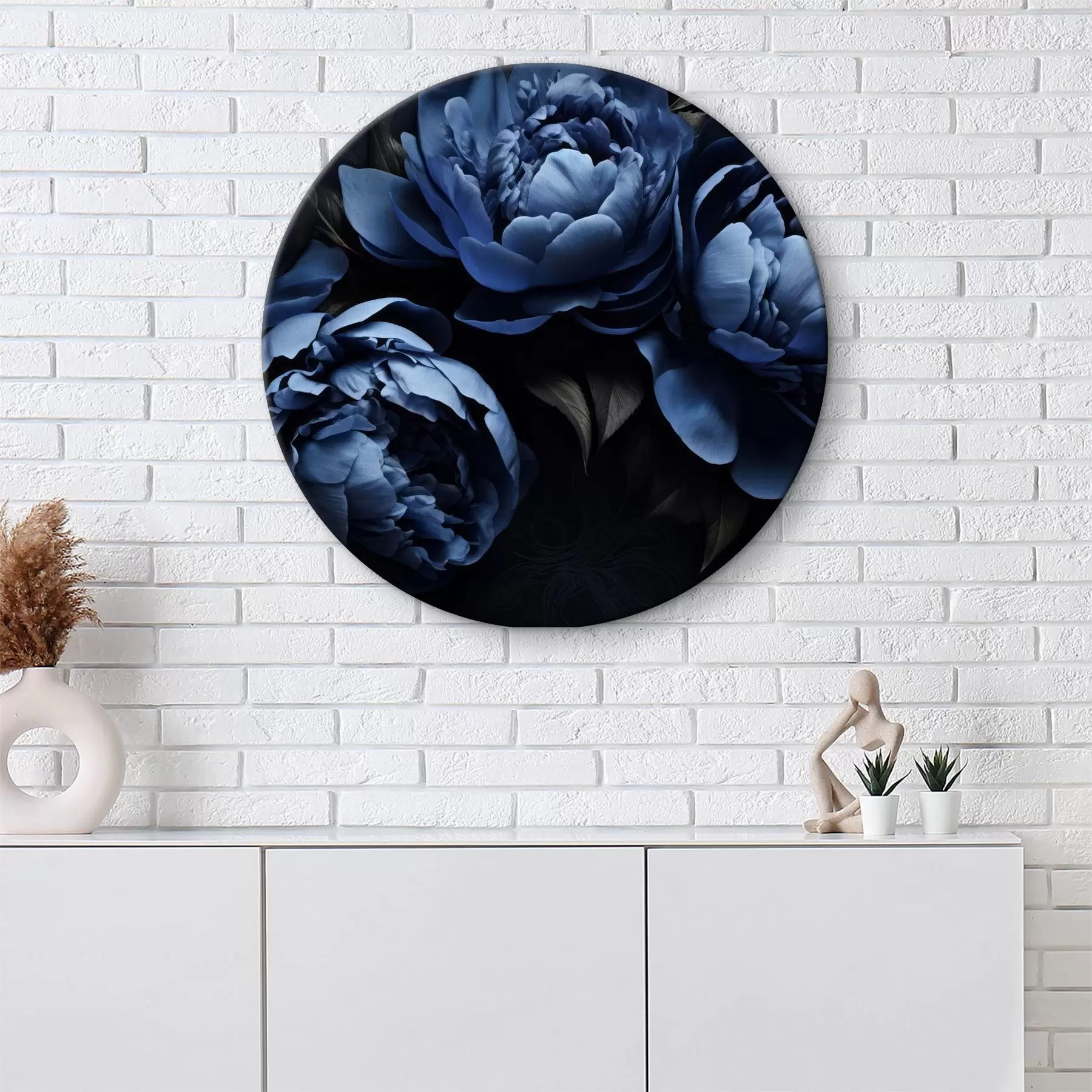 Tableau Pivoines bleues sur fond noir r35571
