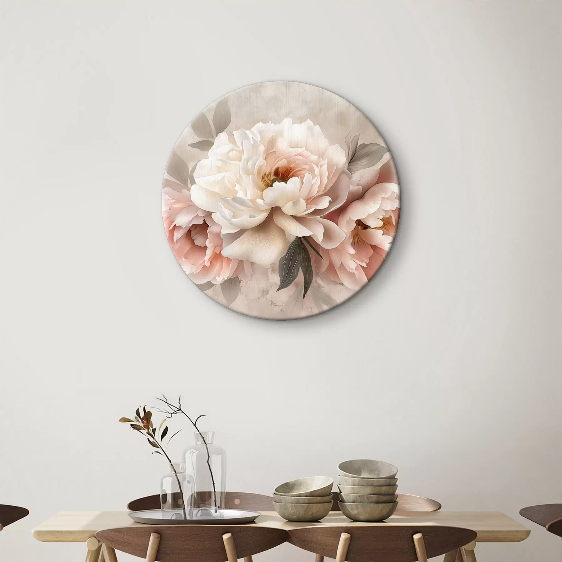 Tableau bouquet abstrait de pivoines dans des tons roses r39324
