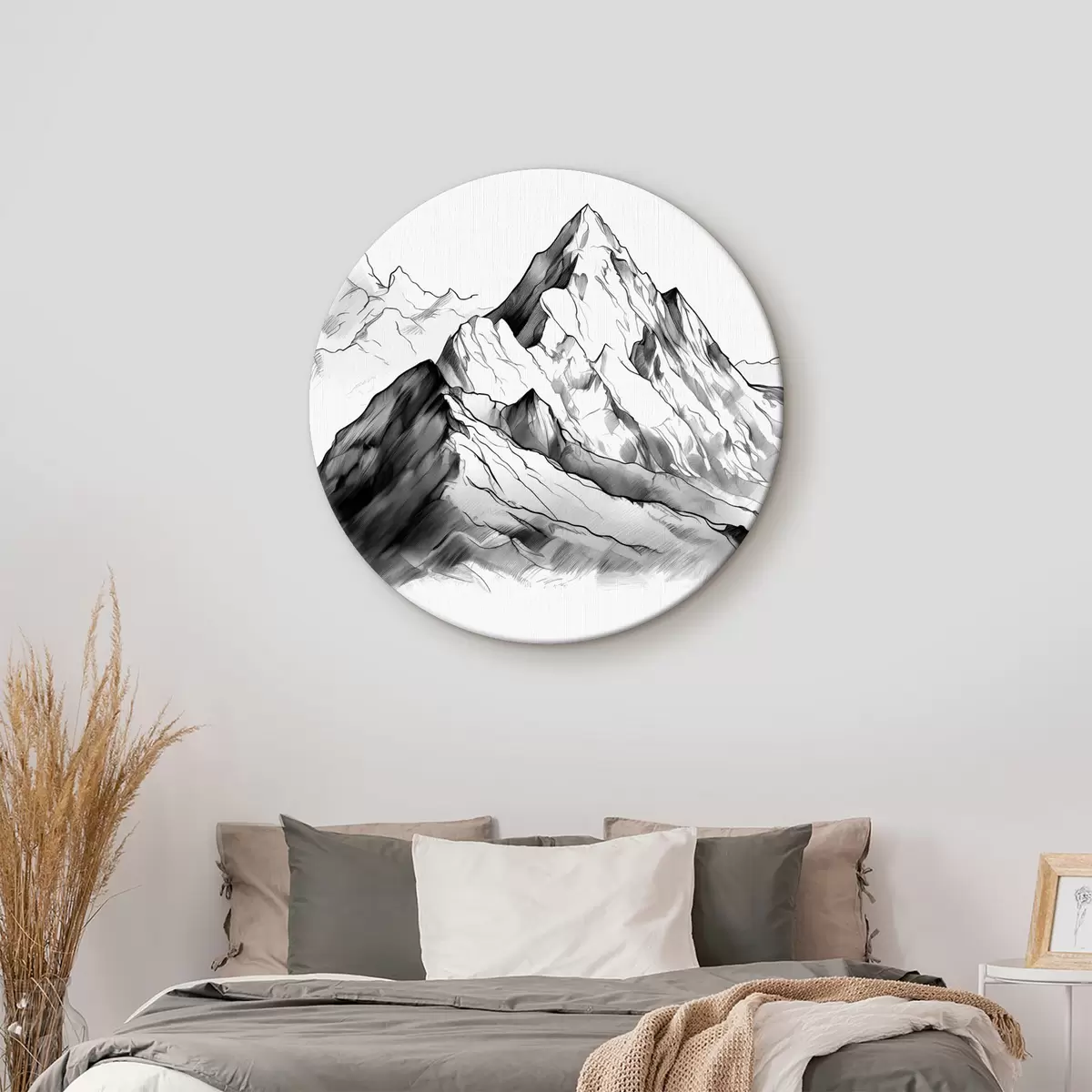 Tableaux rondes Dessin au trait monochrome des sommets des montagnes et des rochers r39434