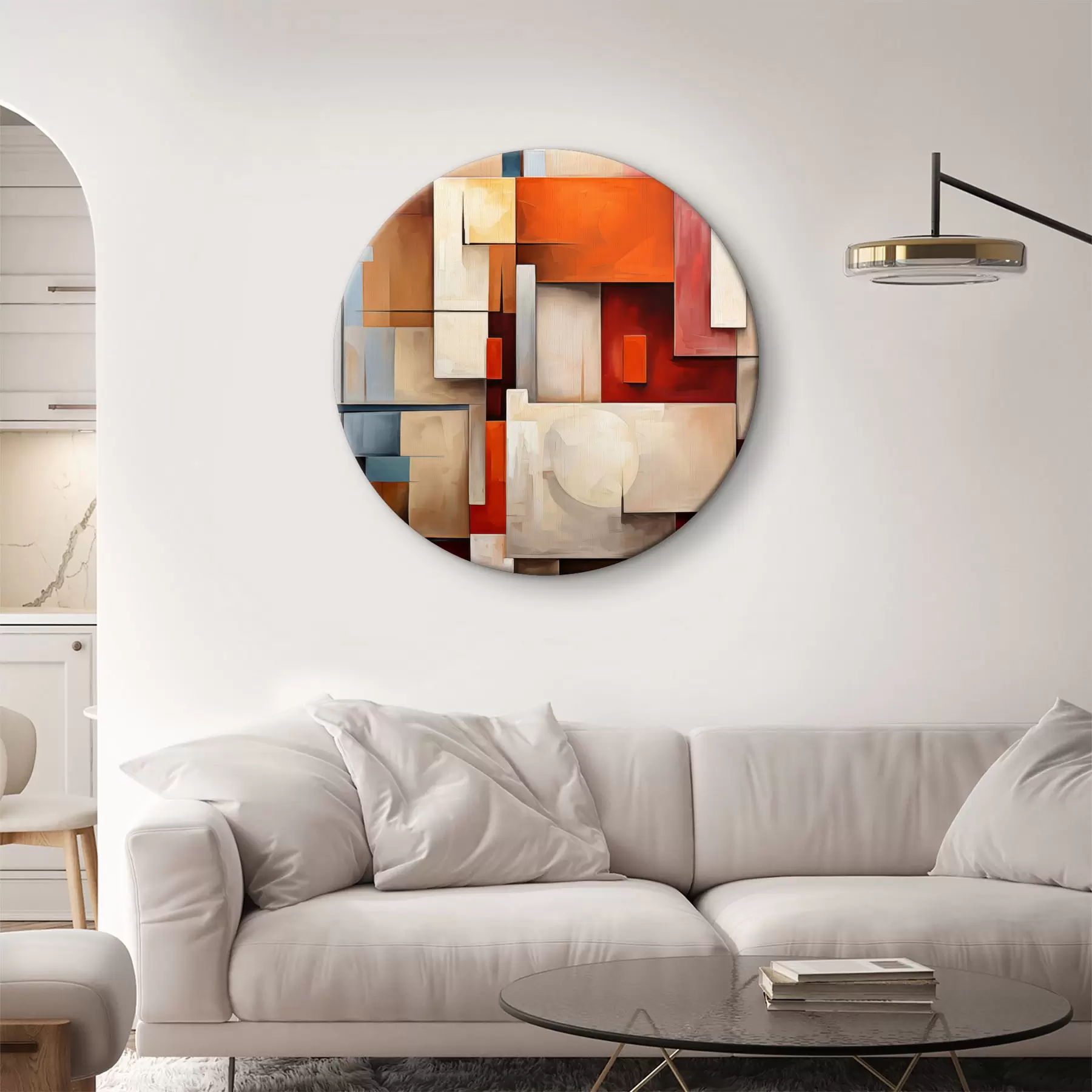 Tableau Abstraction dans le style cubisme, peinture à l'huile, couleurs rouge, bleu, blanc r39571