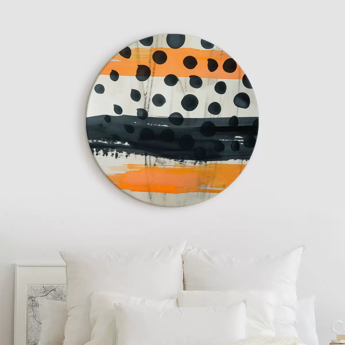 Tableaux rondes Abstraction,noir,orange,cercle r39947