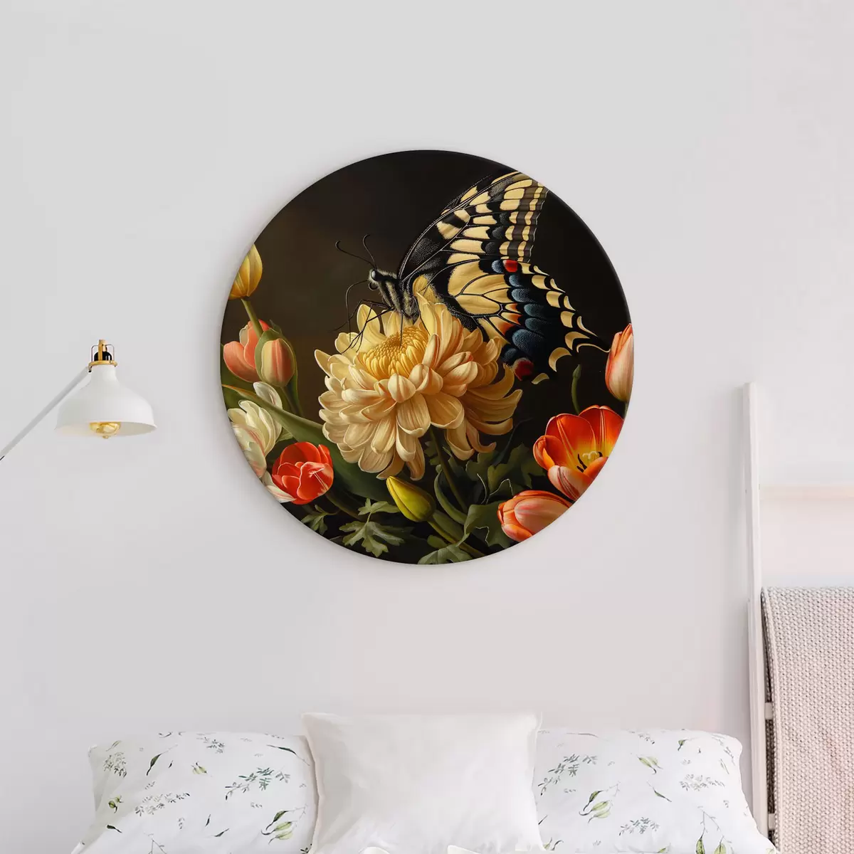 Tableaux rondes Papillon, bouquet, fleurs, tulipe, chrysanthème r39949