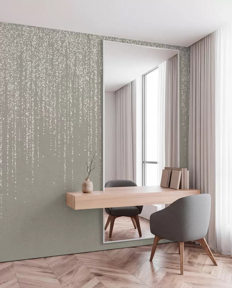 Papier peint Une impression verticale élégante de guirlandes en pointillés sur un fond texturé beige, créant une impression de profondeur et de mouvement w08470