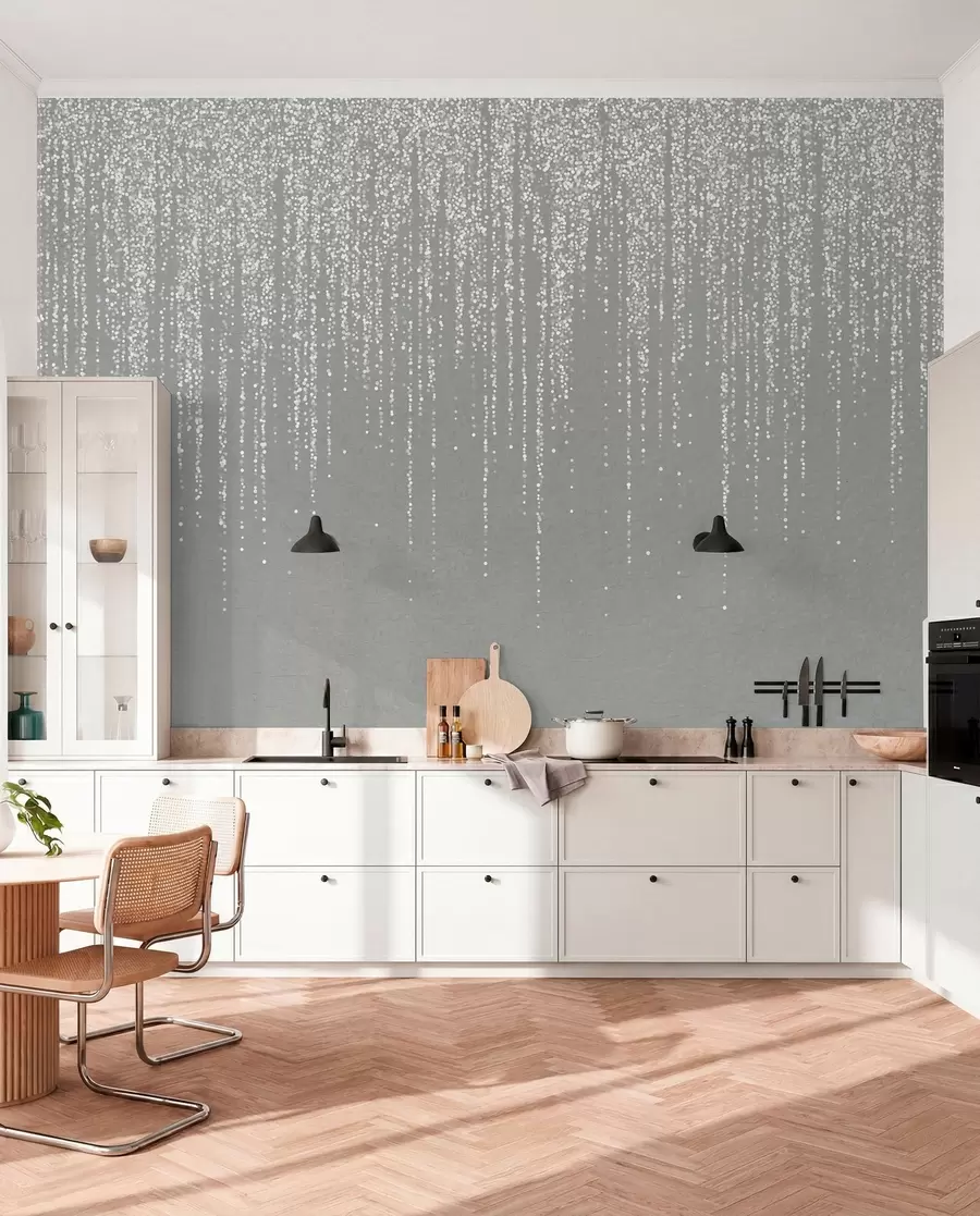 Papier peint Pluie de perles sur gris w08470v1