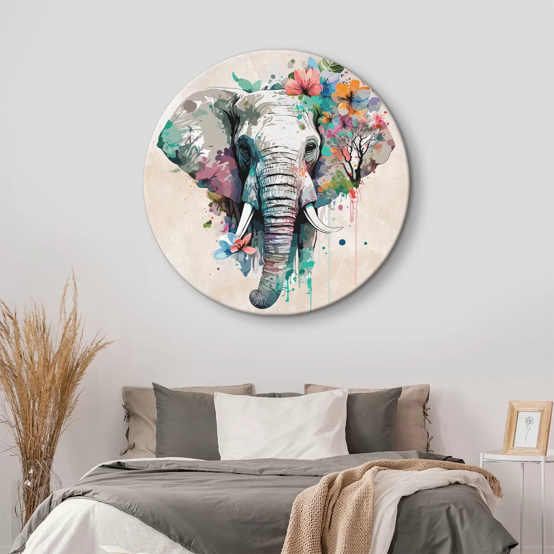 Tableau éléphant en fleurs, taches de peinture r38333