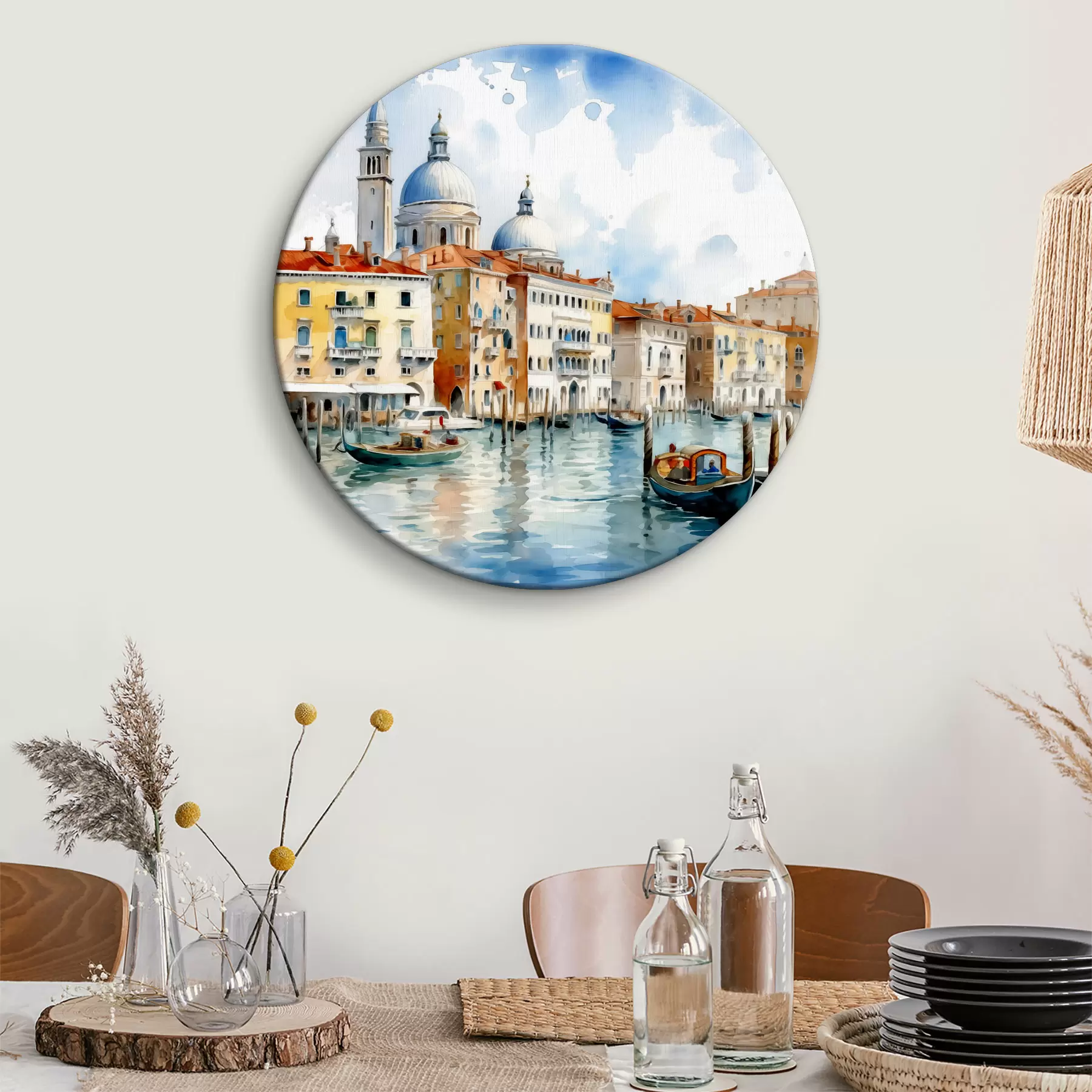 Tableau Paysage aquarelle Venise, baie, rivière, architecture, paysage, bateaux, gondole r38908
