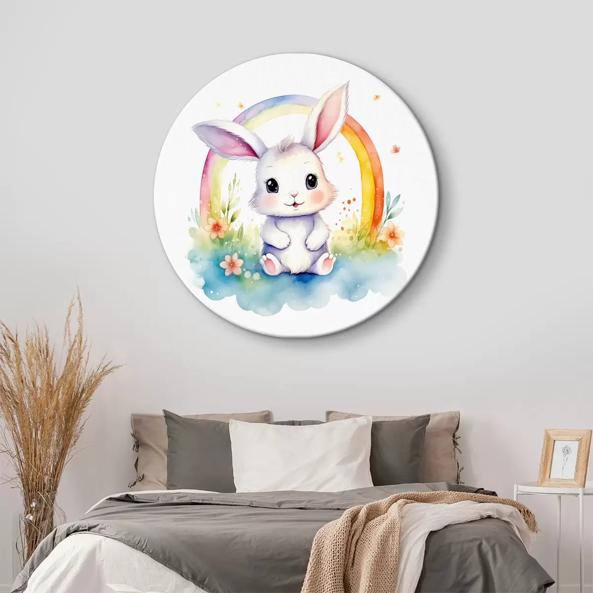 Tableaux rondes Lapin sous un arc-en-ciel fantaisiste r38940
