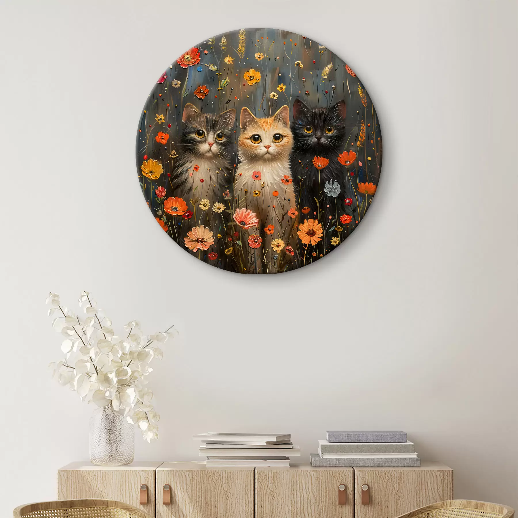Papier peint Trois chats dans les fleurs sauvages r39012