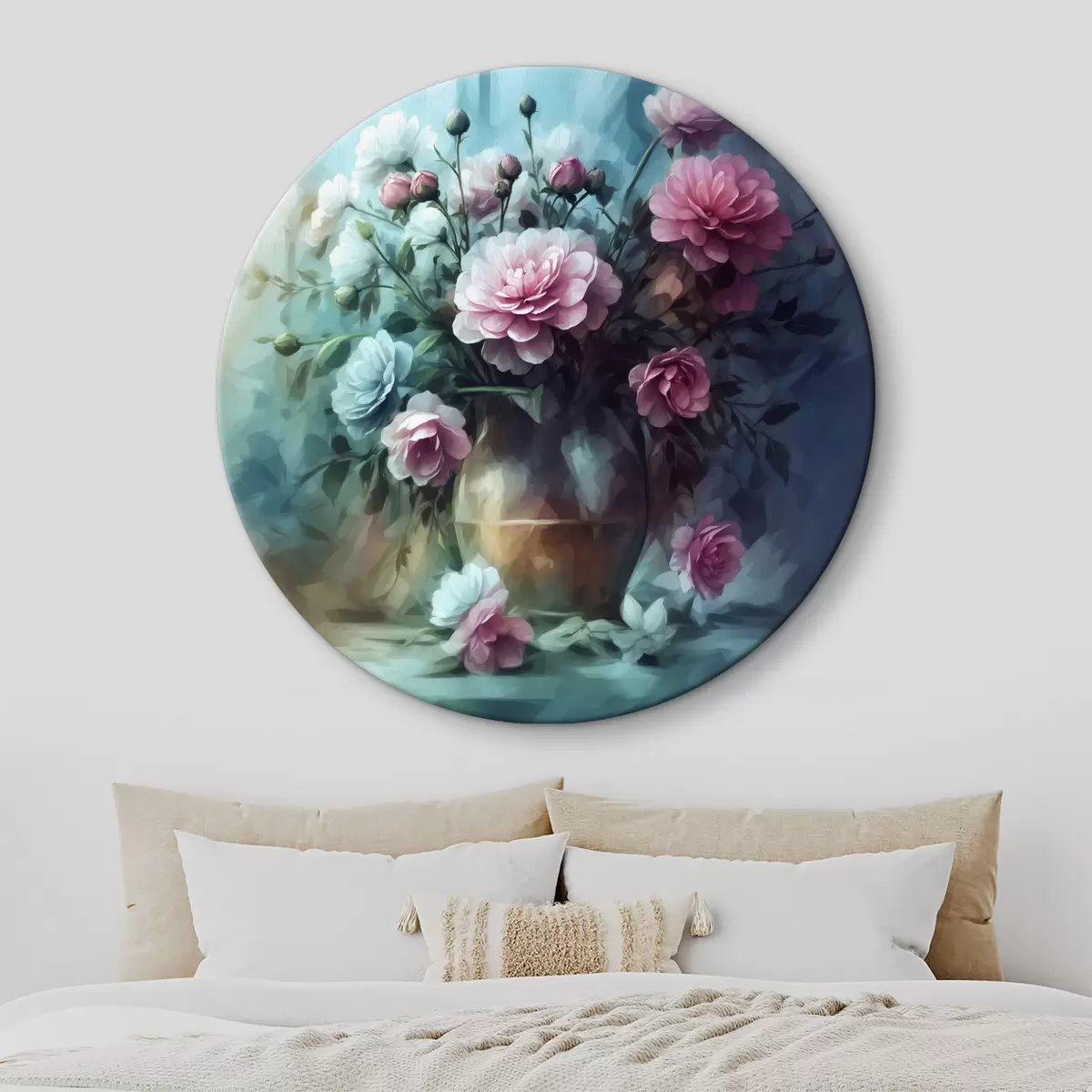 Tableaux rondes Fleurs dans un vase sur fond bleu nuageux r39164