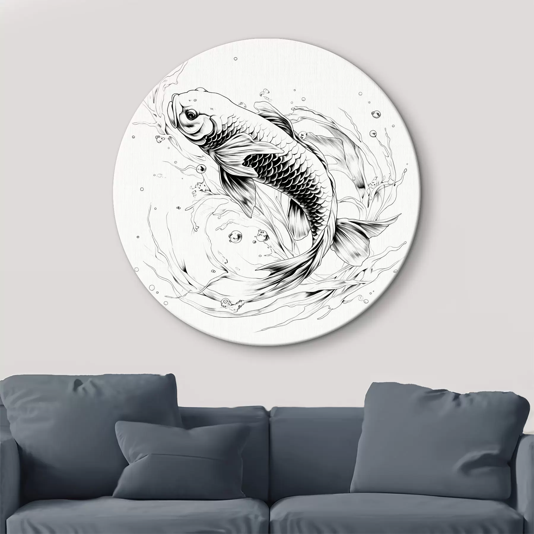 Papier peint Dessin au trait monochrome poisson Koi r39433