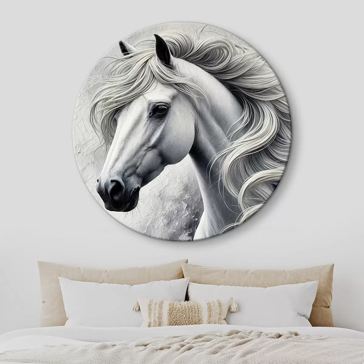 Tableaux rondes Portrait d'un cheval blanc r39489