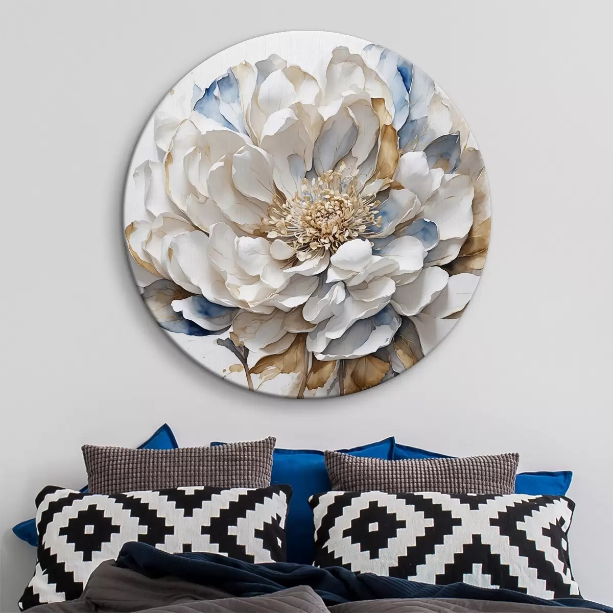 Tableaux rondes Gros plan d'une fleur avec des couleurs blanches et bleues r39871