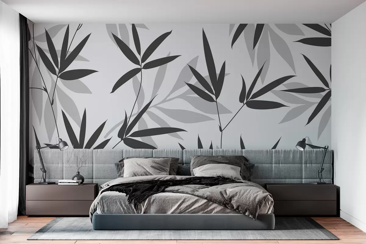 Papier peint Silhouettes de feuilles de bambou w02460