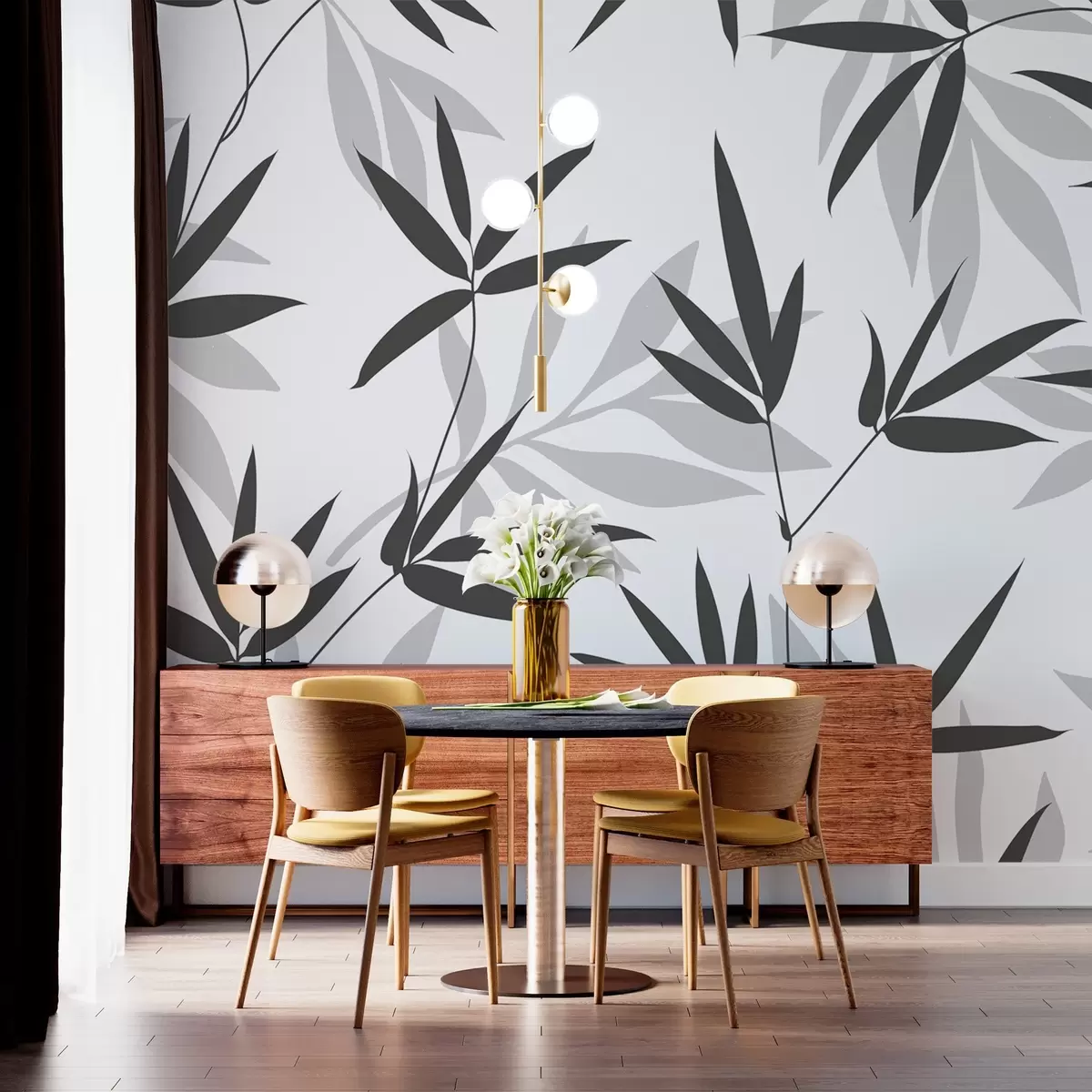 Papier peint Silhouettes de feuilles de bambou w02460