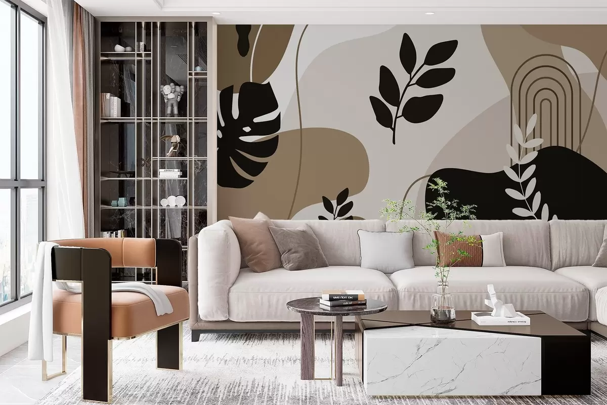 Papier peint Motif abstrait de silhouettes de feuilles w02462v1