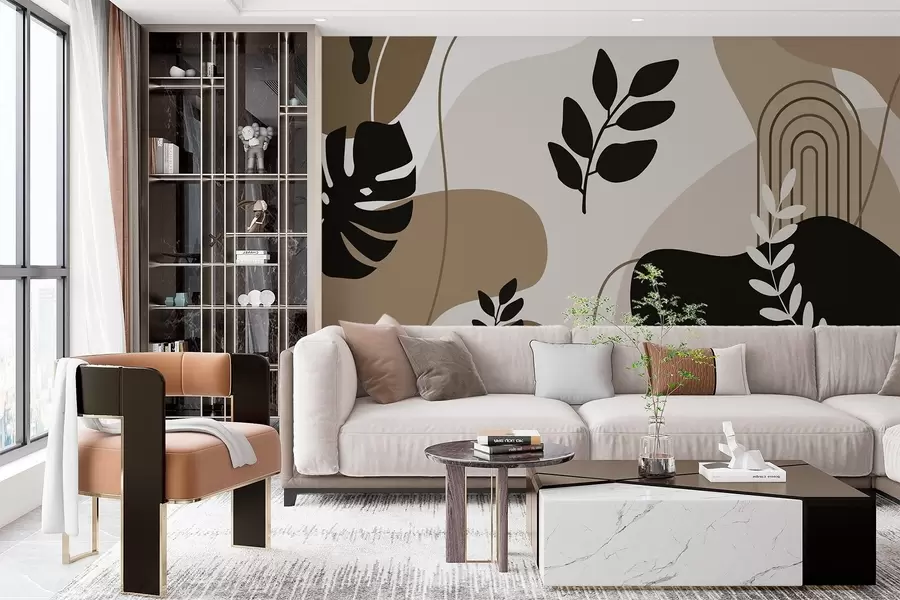 Papier peint Motif abstrait de silhouettes de feuilles w02462v1