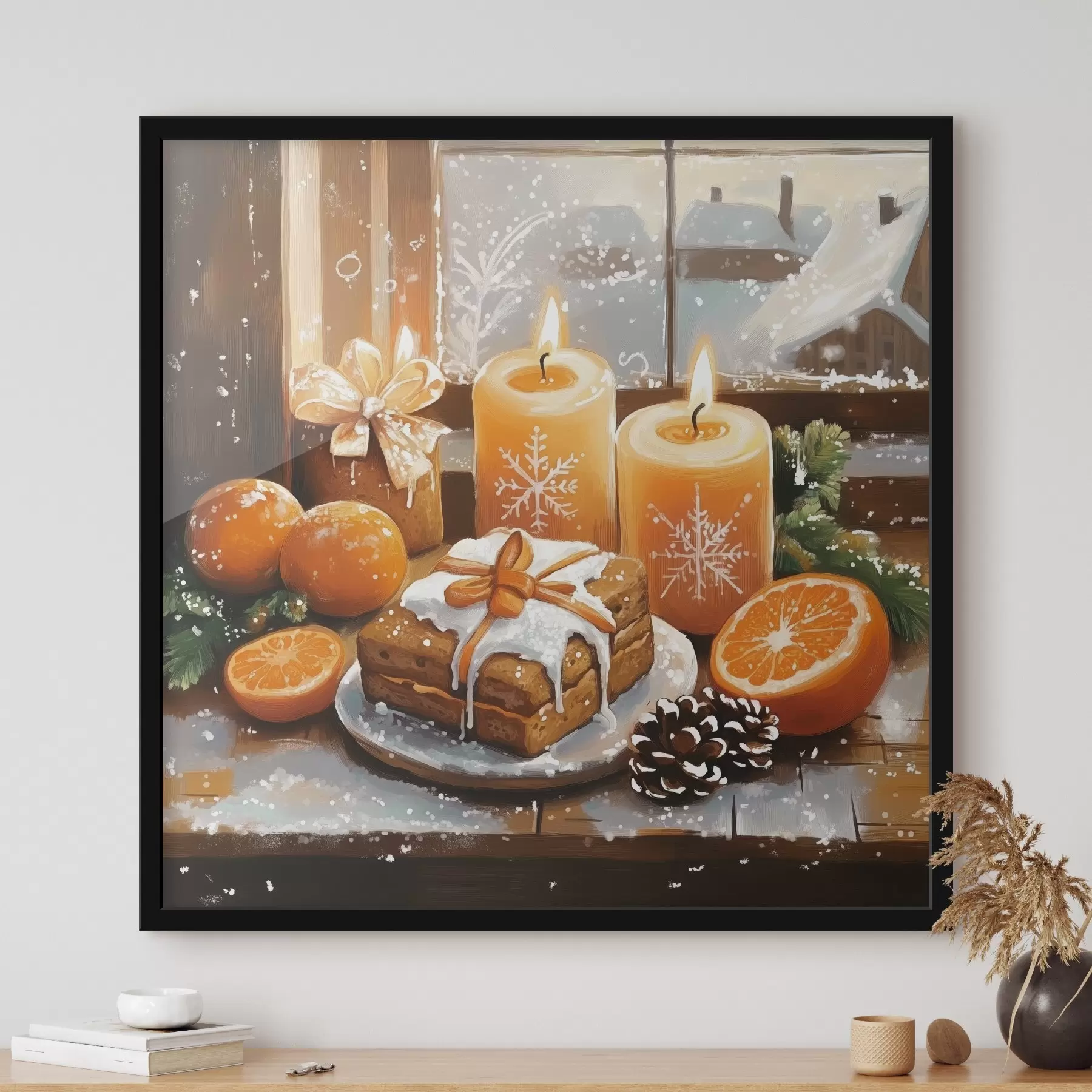 Papier peint Gâteau de Noël, mandarines, bougies f42101
