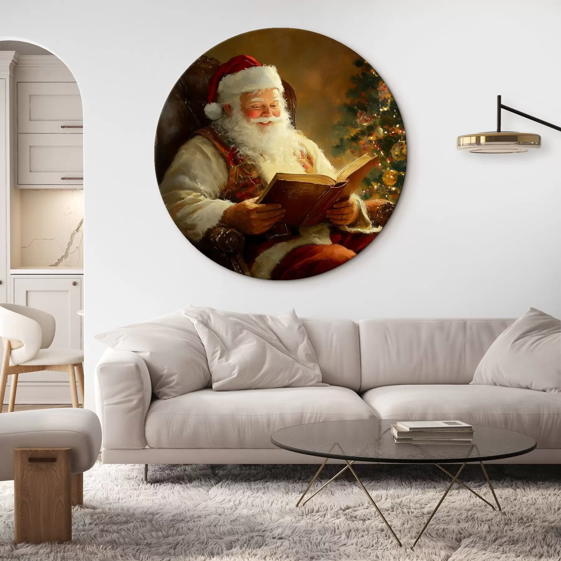 Tableau Le Père Noël lit un livre près de l'arbre de Noël r42100