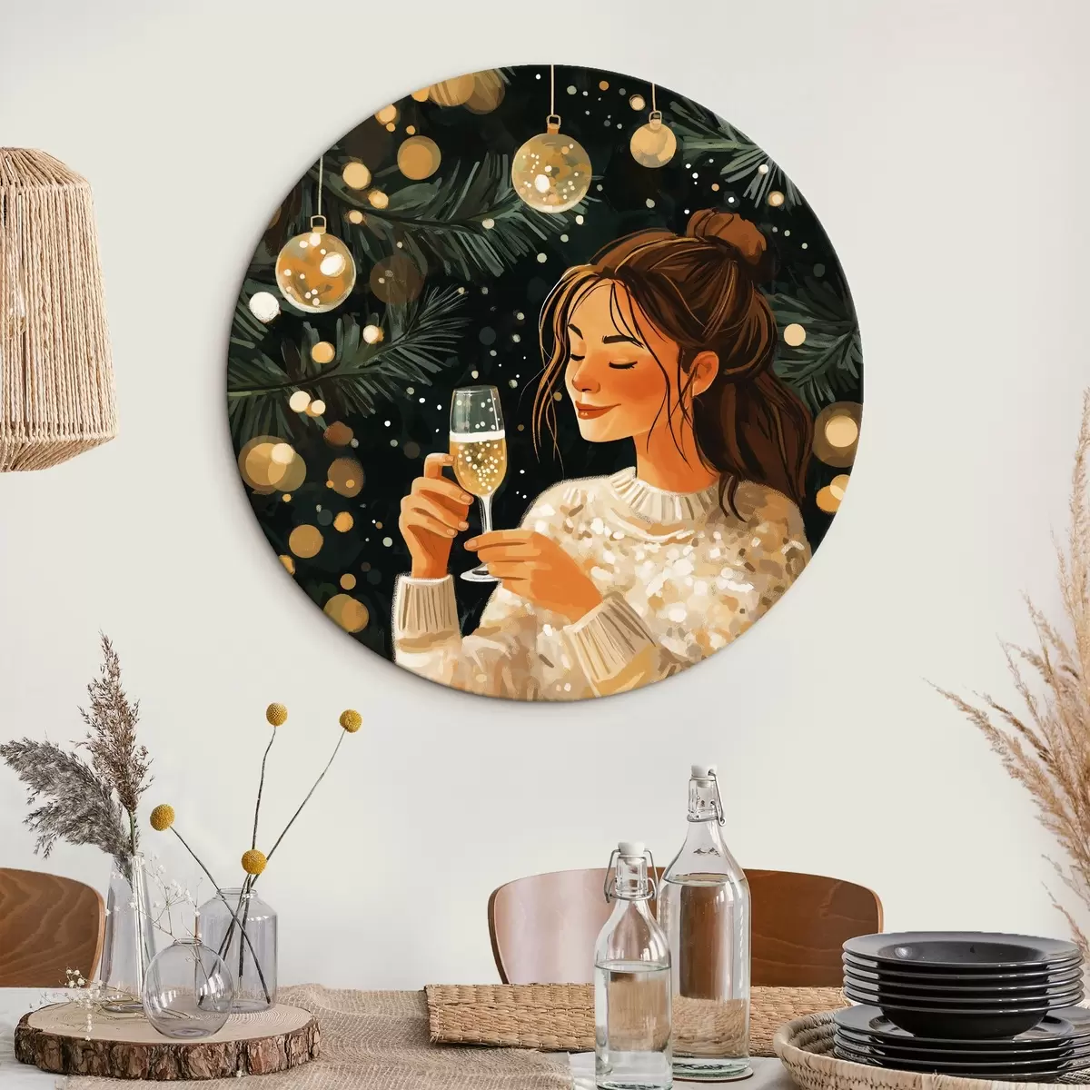 Tableaux rondes Une fille avec une coupe de champagne pour le réveillon du Nouvel An r42102
