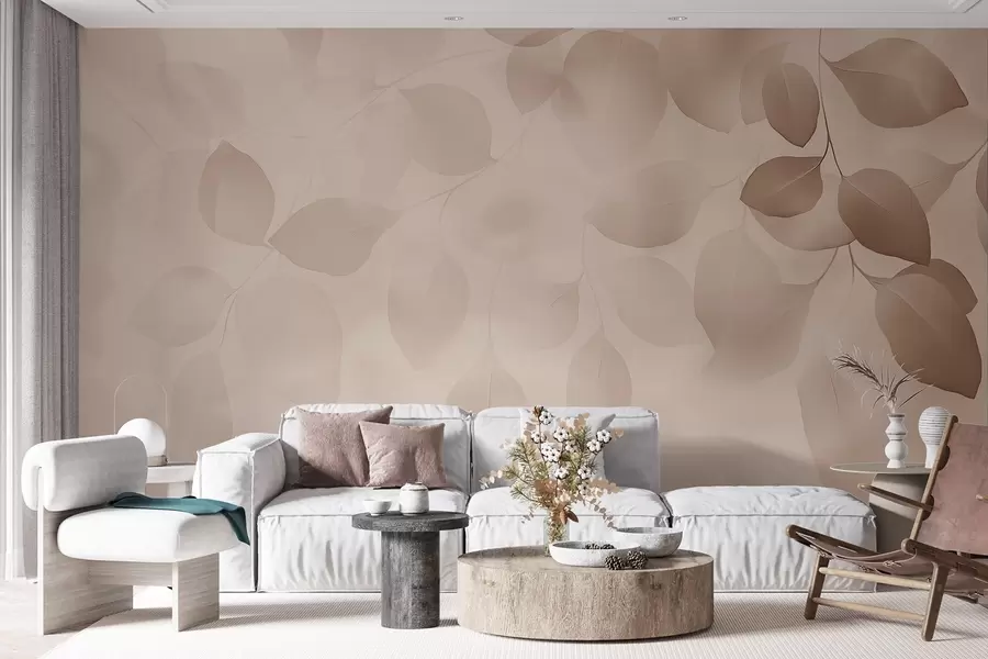 Papier peint Abstraction florale de feuilles dans des tons doux w08492