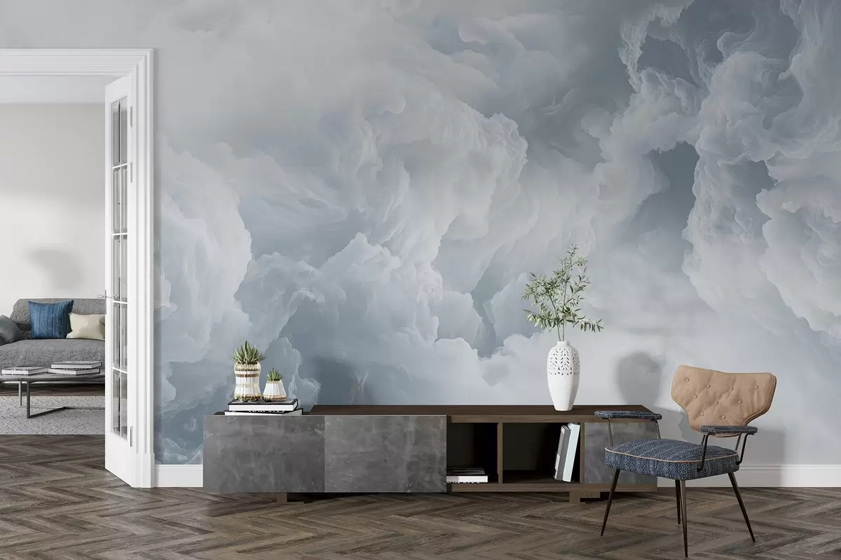 Papier peint Nuages aériens blancs et bleus flottant dans le ciel w08495