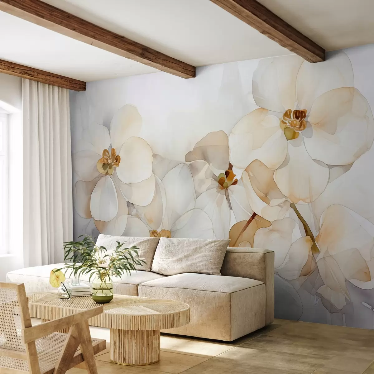 Papier peint Orchidées blanches imitation aquarelle w02470