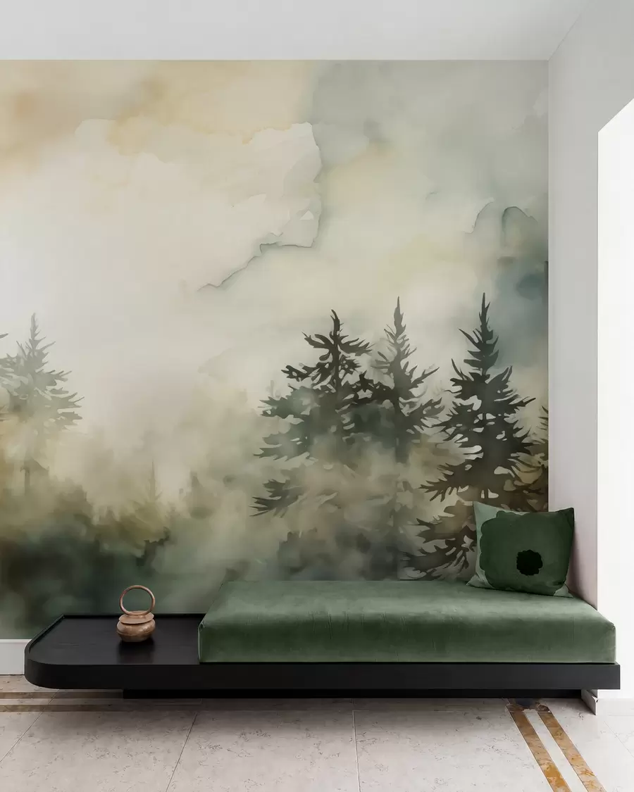 Papier peint Peinture imitation forêt aquarelle w02473