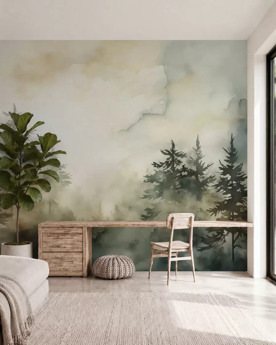 Papier peint Peinture imitation forêt aquarelle w02473