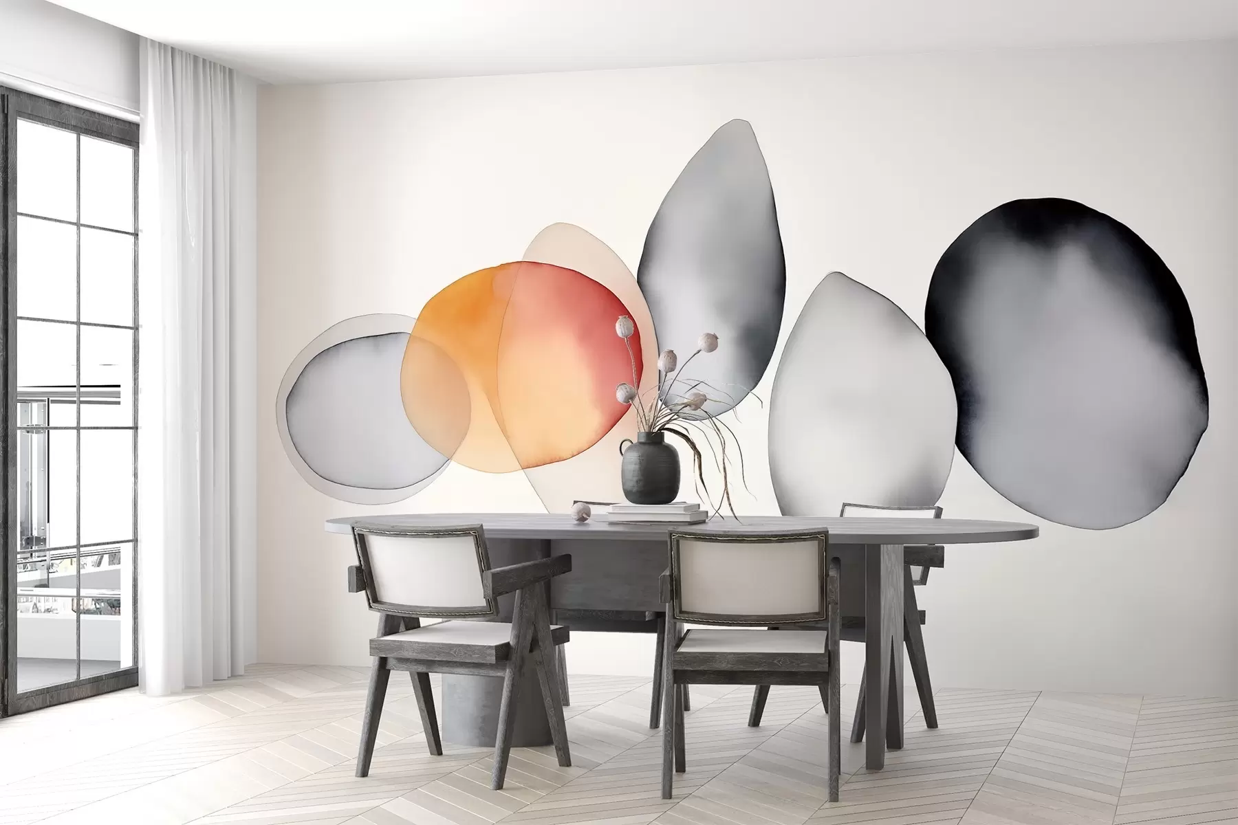 Papier peint Composition abstraite de taches imitant l'aquarelle w02475